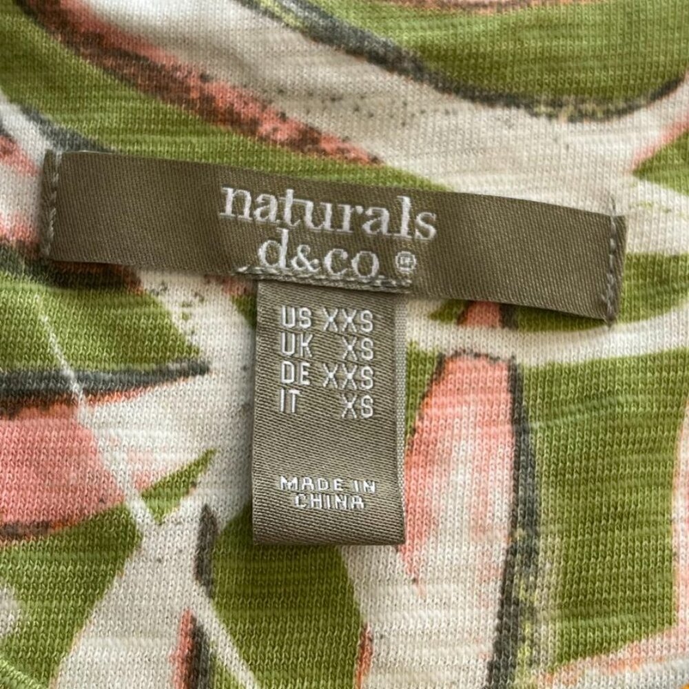 naturals d&co Sleeveless Tropical Print Tank Top XXS Green Linen Blend - Picture 3 of 8
